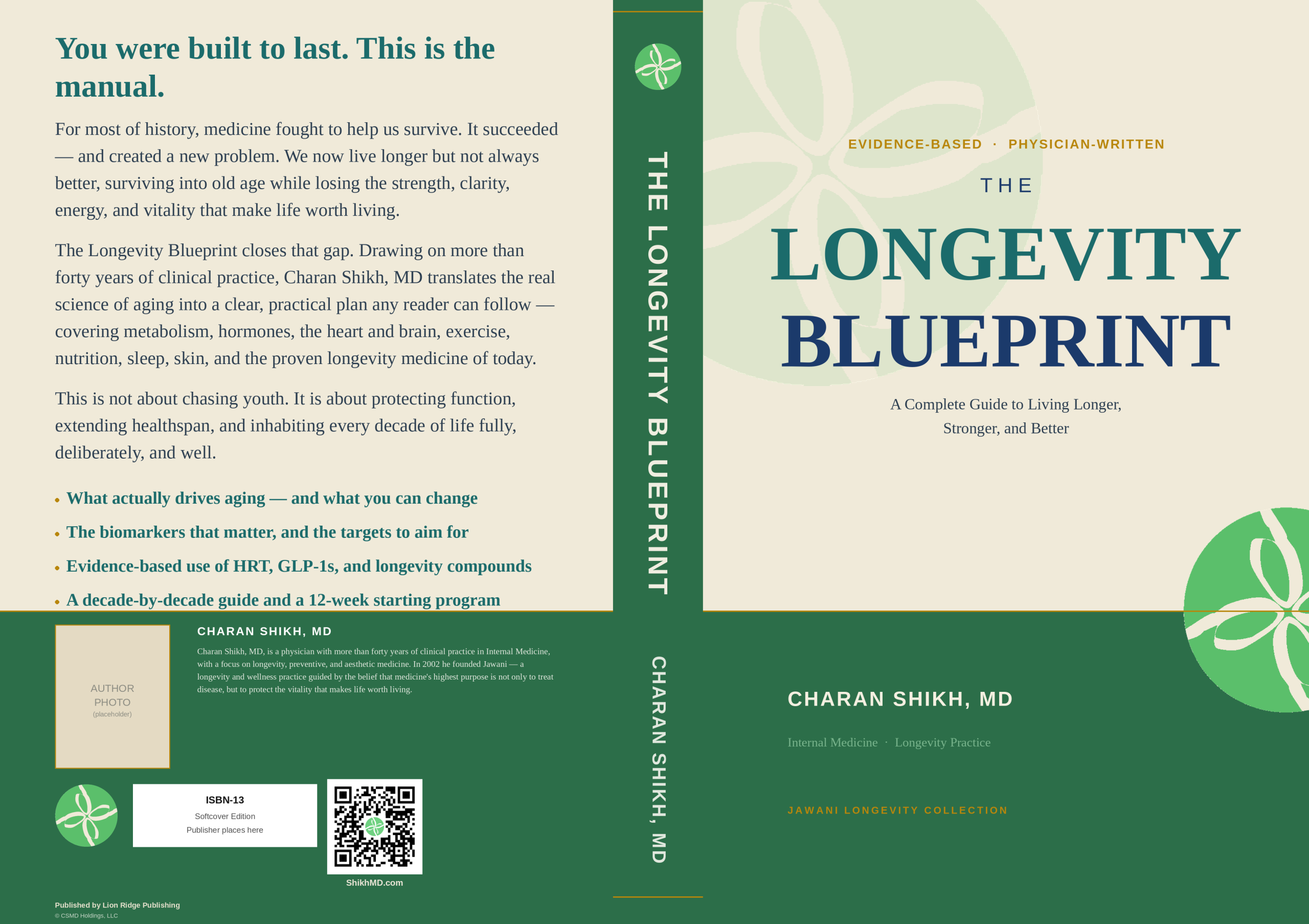 The Longevity Blueprint softcover book cover, full wraparound jacket