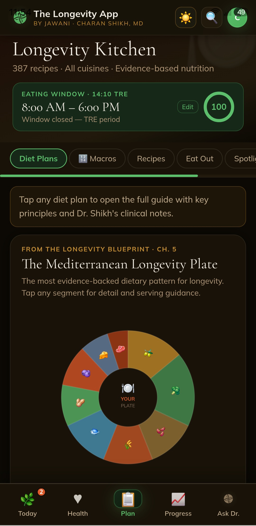 Longevity Kitchen with the Mediterranean plate and evidence-based recipes